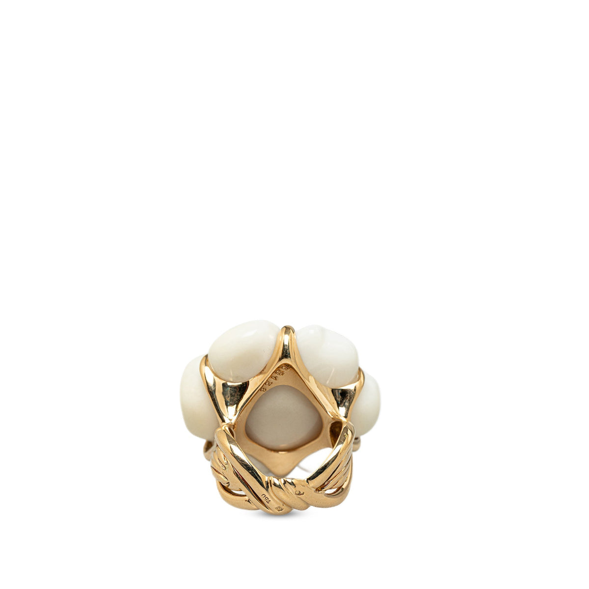 CHANEL 18K Gold Agate Camelia Flower Ring Costume Ring