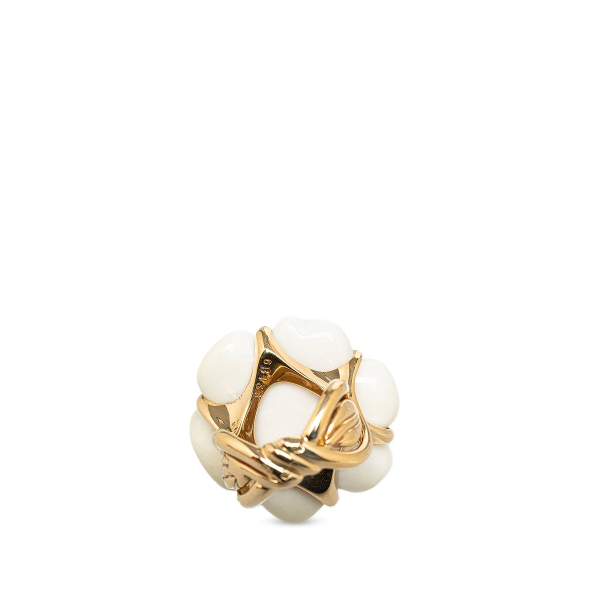 CHANEL 18K Gold Agate Camelia Flower Ring Costume Ring