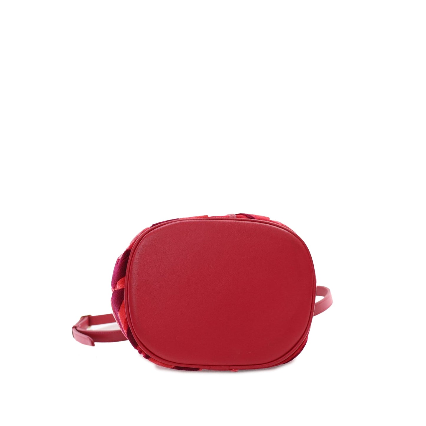 Red Chanel Velvet Camellia Drawstring Bucket Bag
