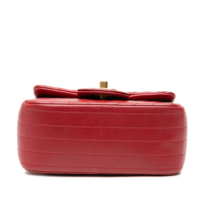 Red Chanel Mini Square Classic Chevron Lambskin Single Flap Crossbody Bag