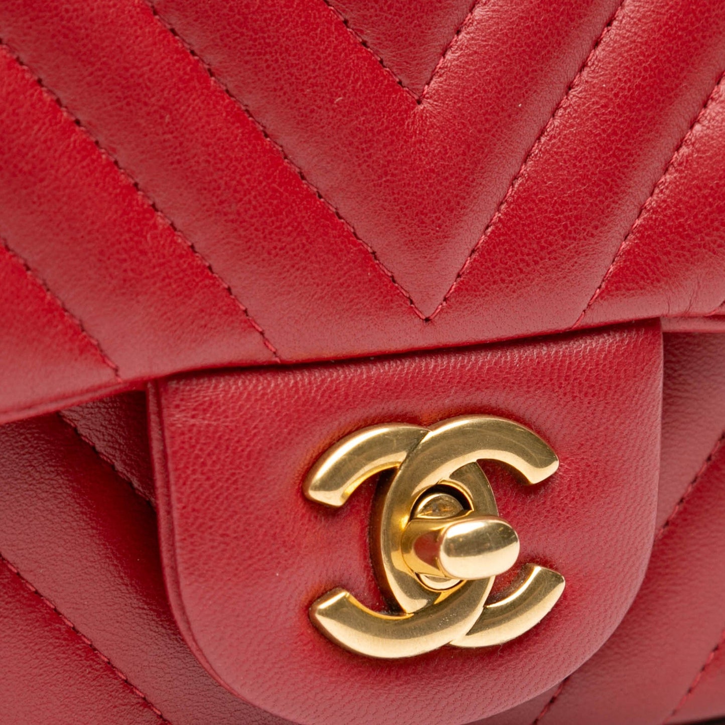 Red Chanel Mini Square Classic Chevron Lambskin Single Flap Crossbody Bag