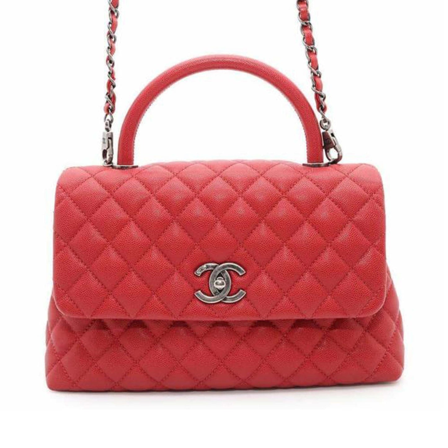 Red Chanel Small Caviar Coco Top Handle Bag Satchel