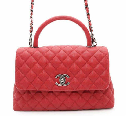 Red Chanel Small Caviar Coco Top Handle Bag Satchel