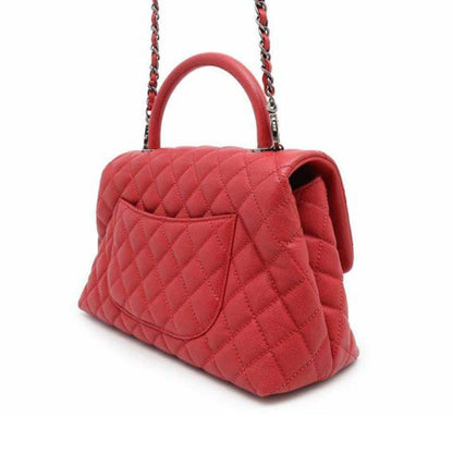 Red Chanel Small Caviar Coco Top Handle Bag Satchel