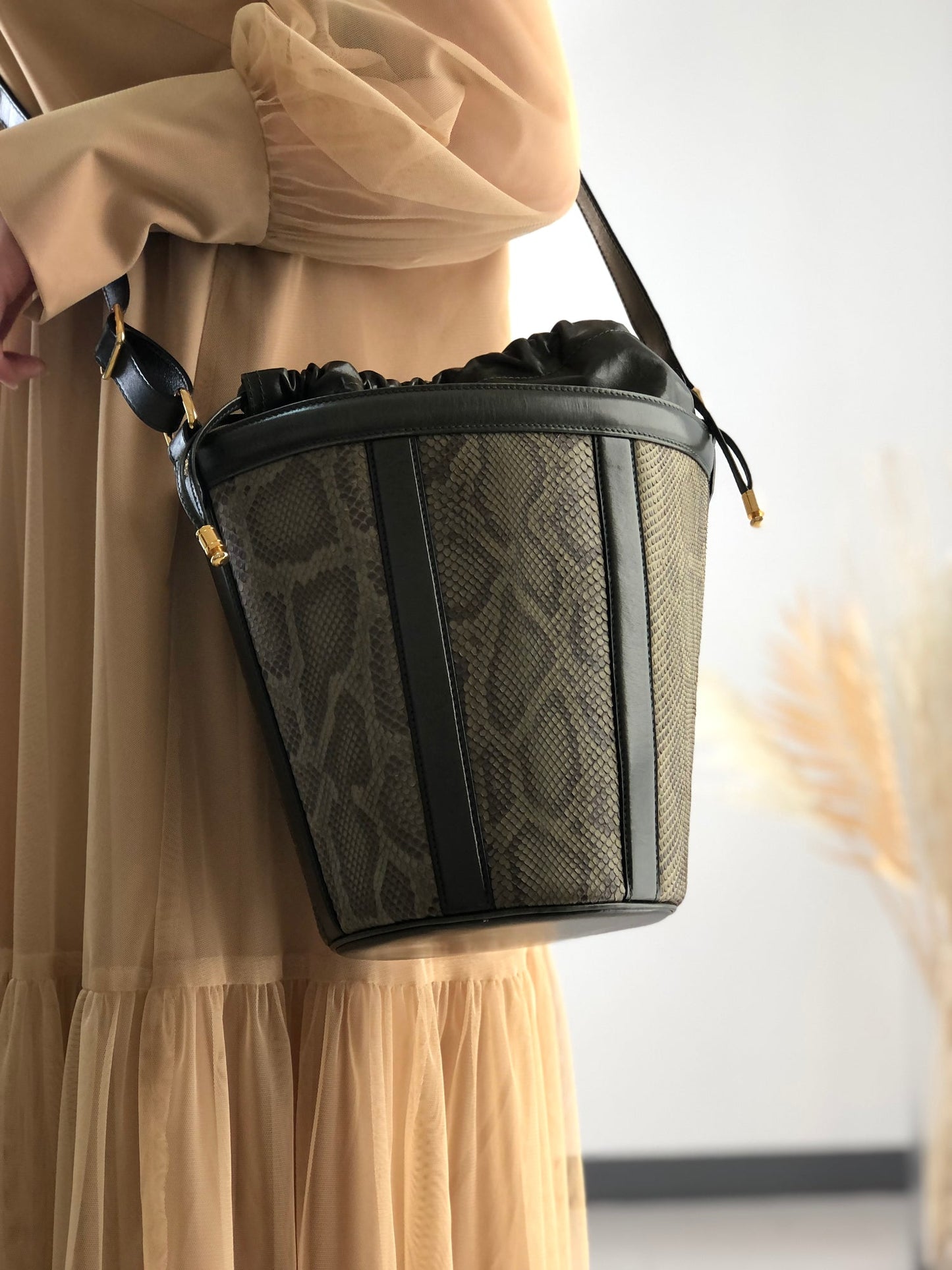 CELINE Bucket Leather Shoulder bag Brown Vintage 63xvj6