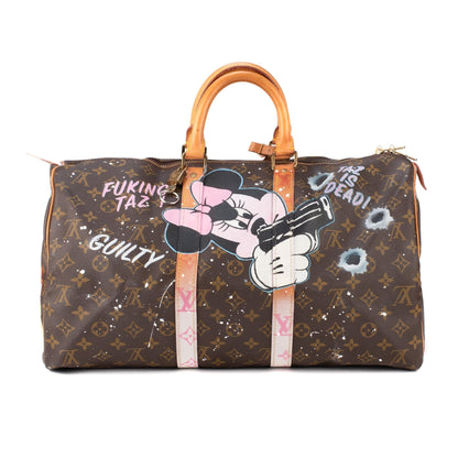 LOUIS VUITTON Travel bag 45 Monogram customized "Fucking Taz" by PatBo