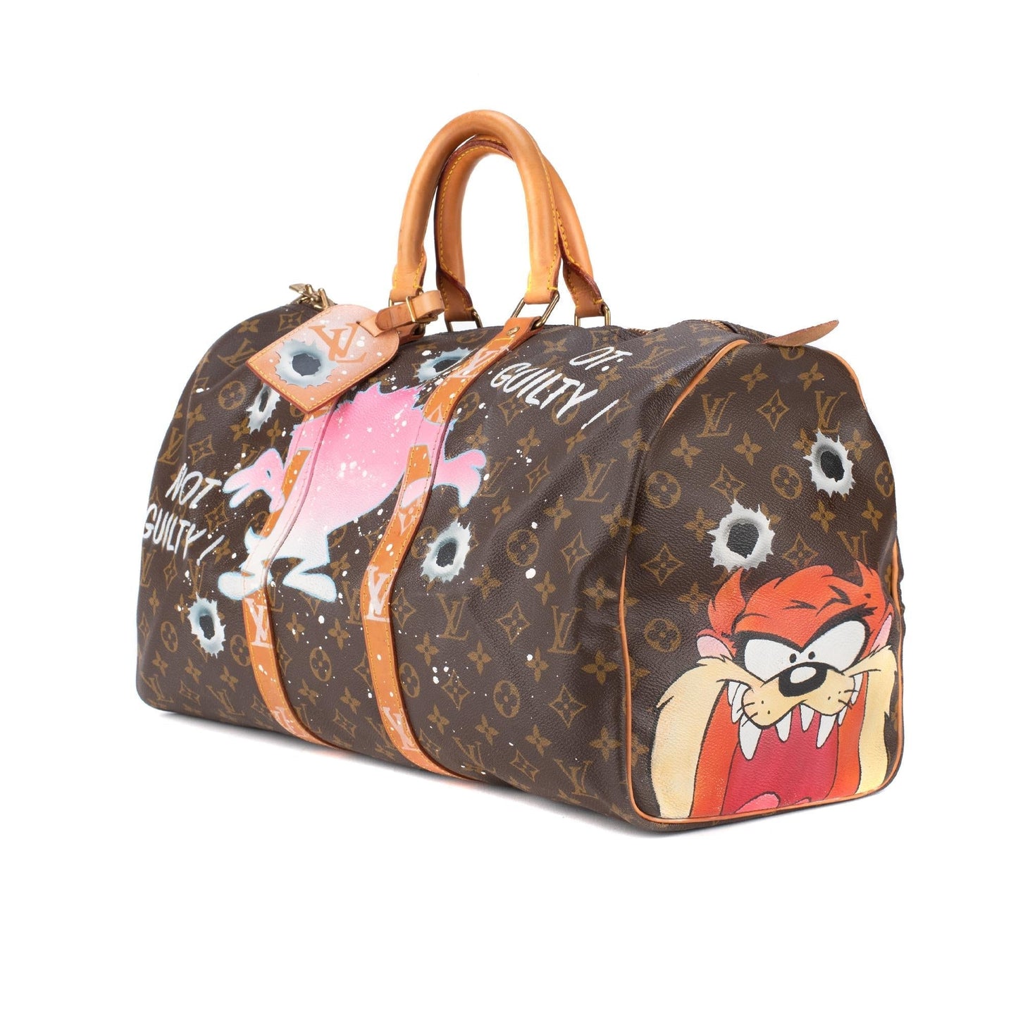 LOUIS VUITTON Travel bag 45 Monogram customized "Fucking Taz" by PatBo