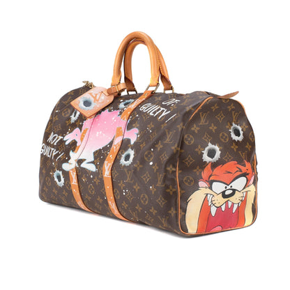 LOUIS VUITTON Travel bag 45 Monogram customized "Fucking Taz" by PatBo