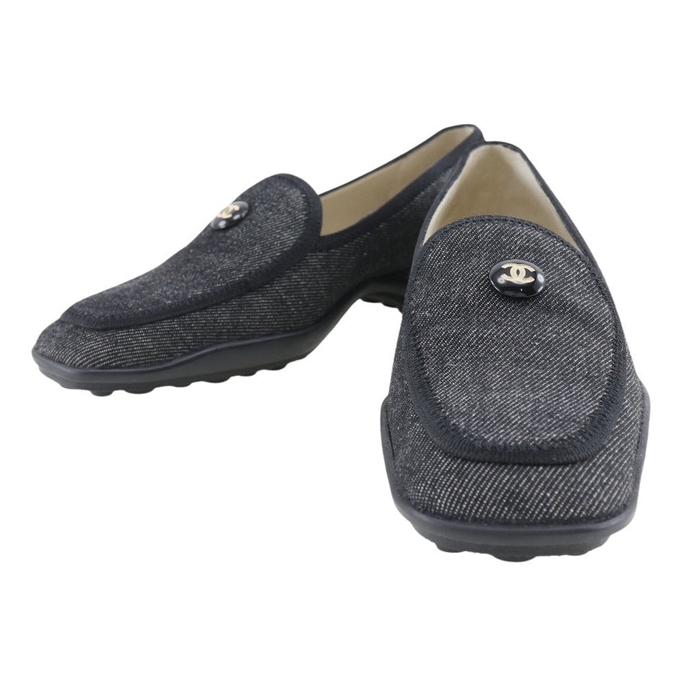 CHANEL loafers denim black COCO Button Women 36 1/2 Used