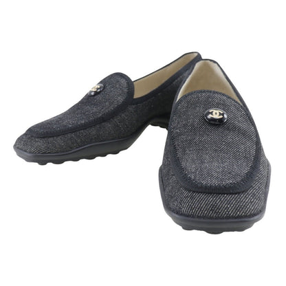 CHANEL loafers denim black COCO Button Women 36 1/2 Used