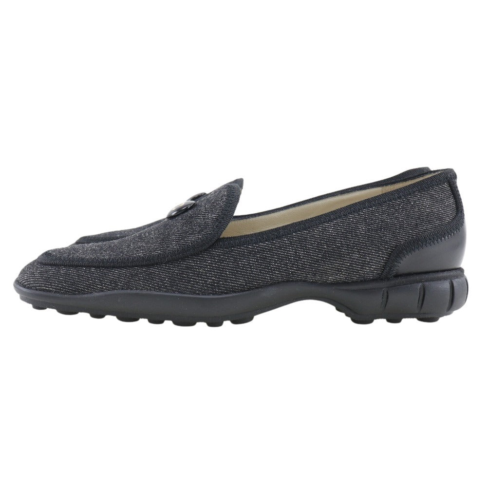 CHANEL loafers denim black COCO Button Women 36 1/2 Used
