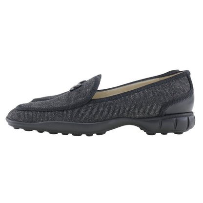 CHANEL loafers denim black COCO Button Women 36 1/2 Used
