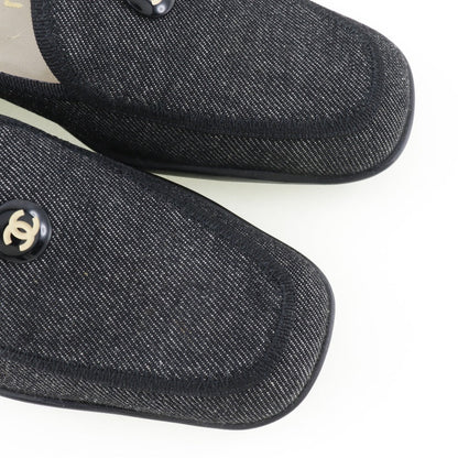 CHANEL loafers denim black COCO Button Women 36 1/2 Used
