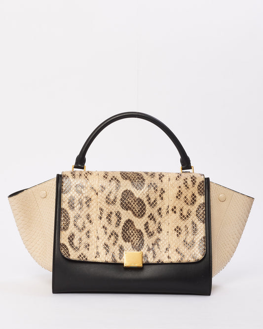 Celine Black & White Python & Leather Medium Trapeze Bag