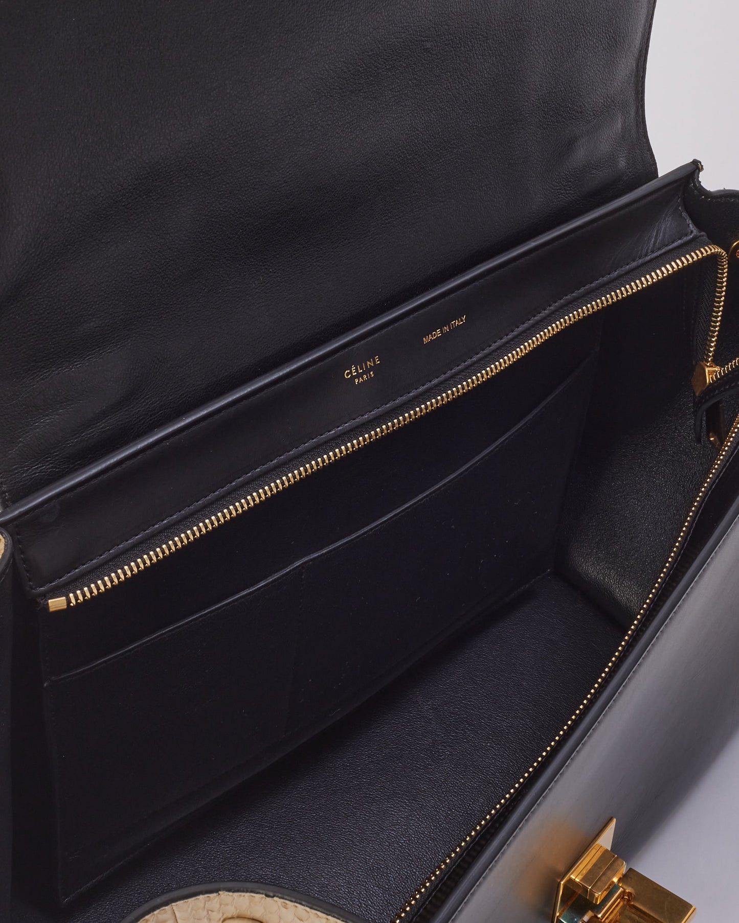 Celine Black & White Python & Leather Medium Trapeze Bag