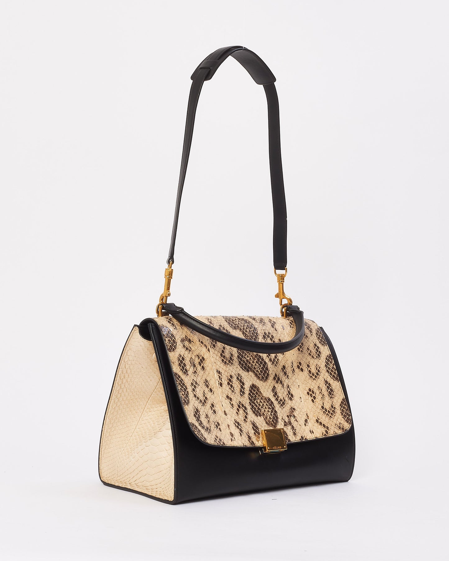 Celine Black & White Python & Leather Medium Trapeze Bag