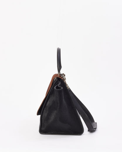 Celine Brown & Black Pony Hair & Leather Medium Trapeze Bag