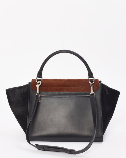 Celine Brown & Black Pony Hair & Leather Medium Trapeze Bag