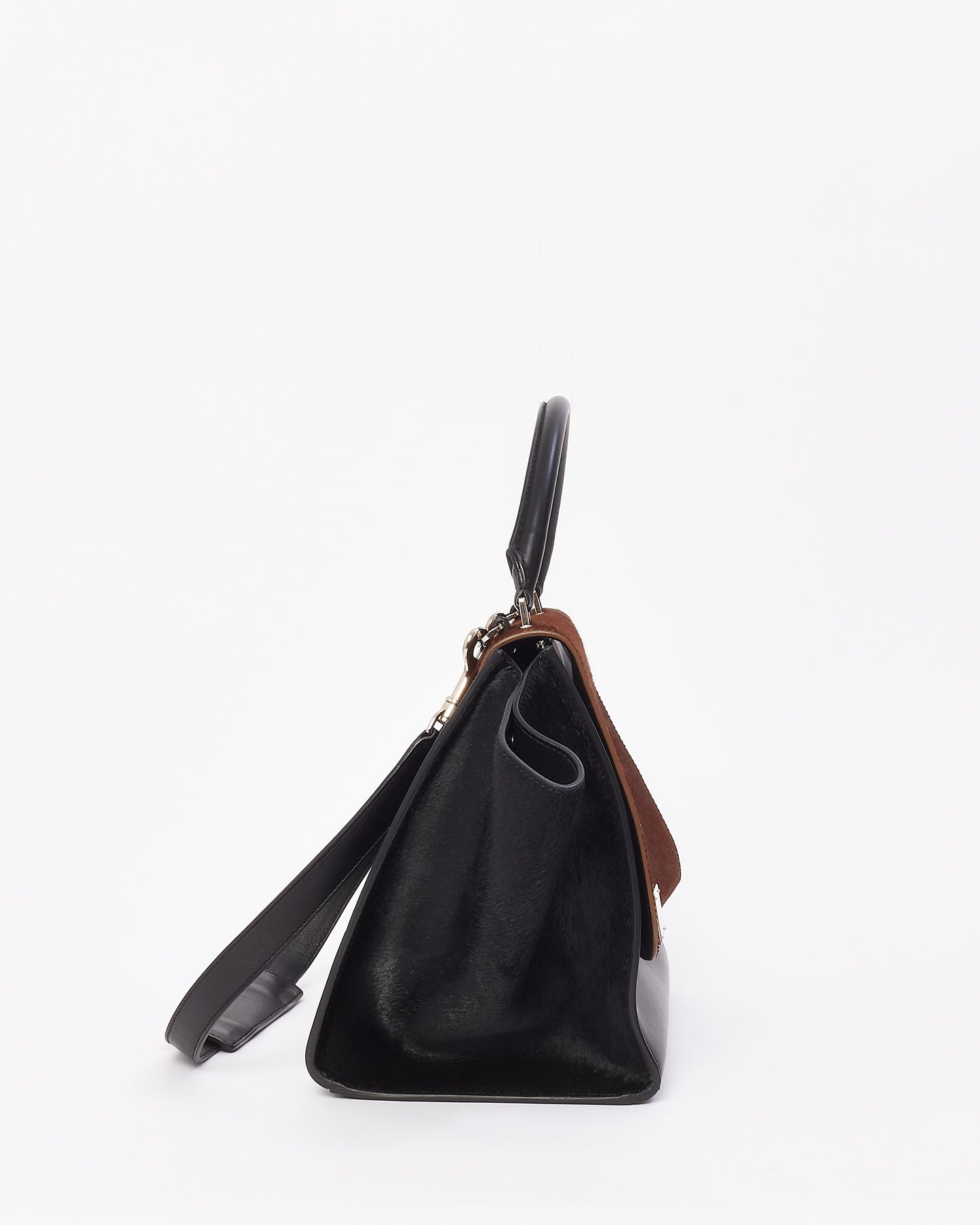 Celine Brown & Black Pony Hair & Leather Medium Trapeze Bag