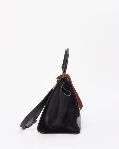 Celine Brown & Black Pony Hair & Leather Medium Trapeze Bag