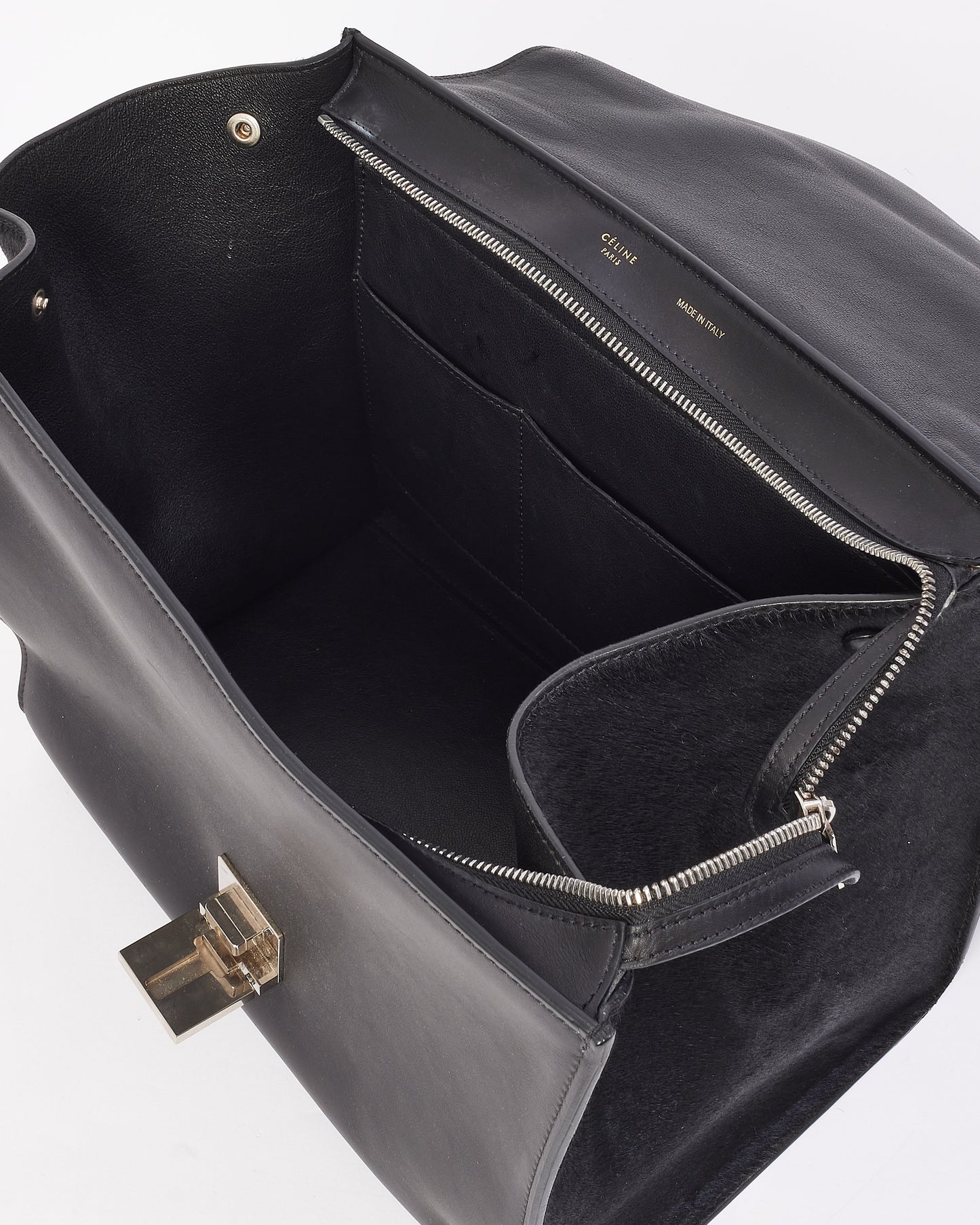 Celine Brown & Black Pony Hair & Leather Medium Trapeze Bag