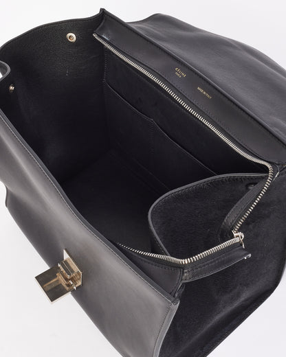 Celine Brown & Black Pony Hair & Leather Medium Trapeze Bag