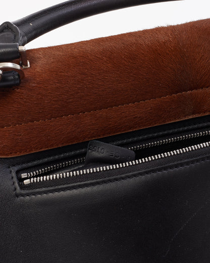 Celine Brown & Black Pony Hair & Leather Medium Trapeze Bag