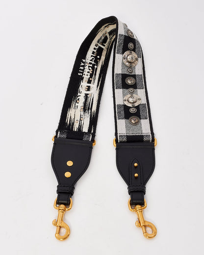 Dior Black & White Checkered Canvas Embroidered Studded Shoulder Strap