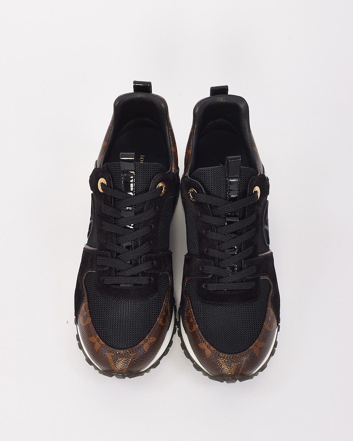 Louis Vuitton Black & Monogram Canvas & Suede Run Away Sneakers - 37