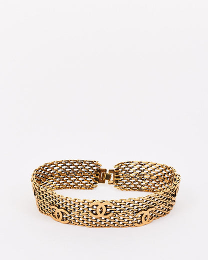 Chanel Vintage Gold Tone Metal CC Logo Mesh Choker Necklace