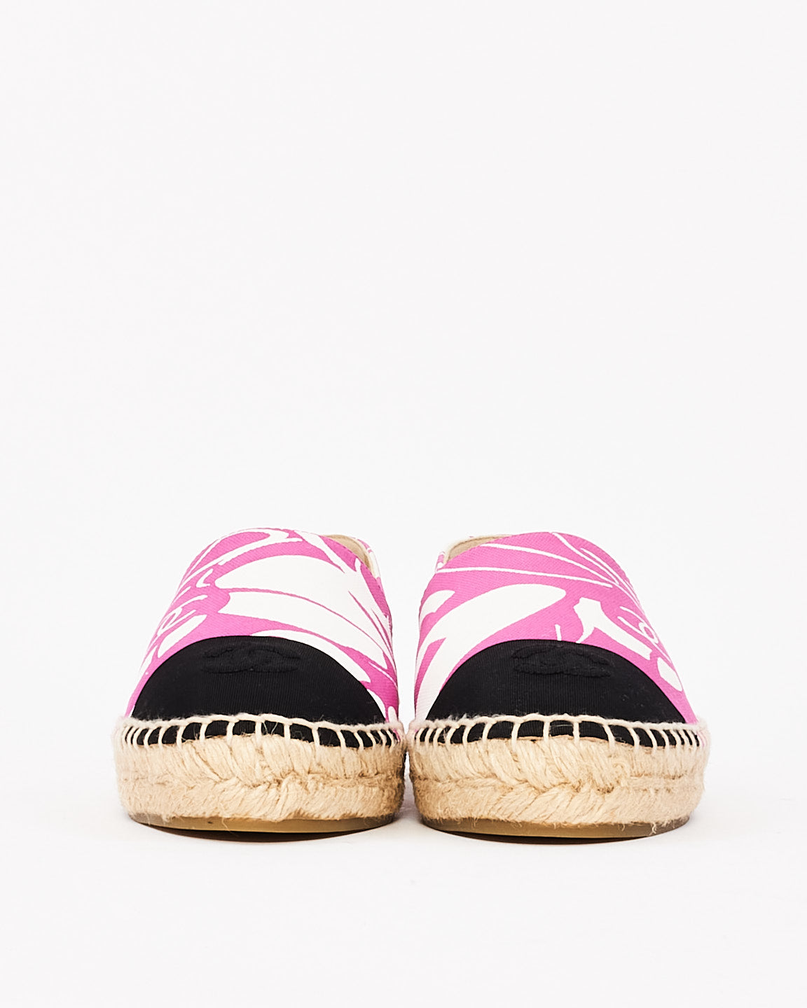Chanel Pink & White Canvas Pattern Espadrilles - 38