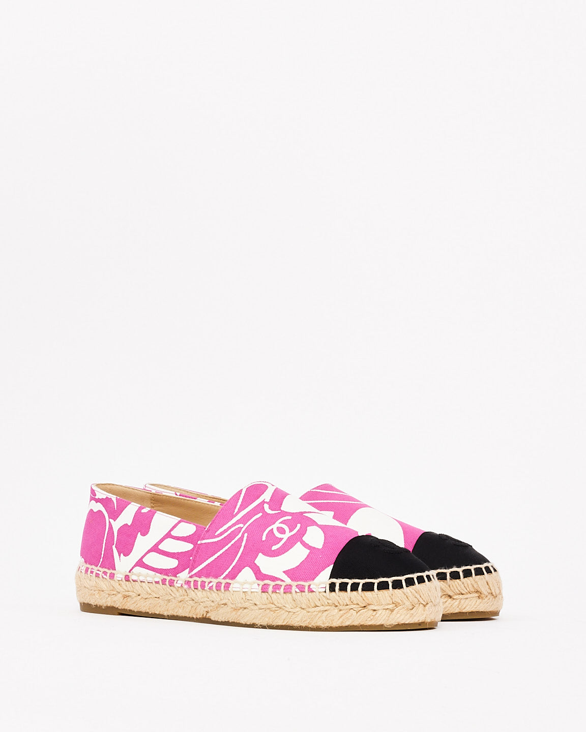 Chanel Pink & White Canvas Pattern Espadrilles - 38