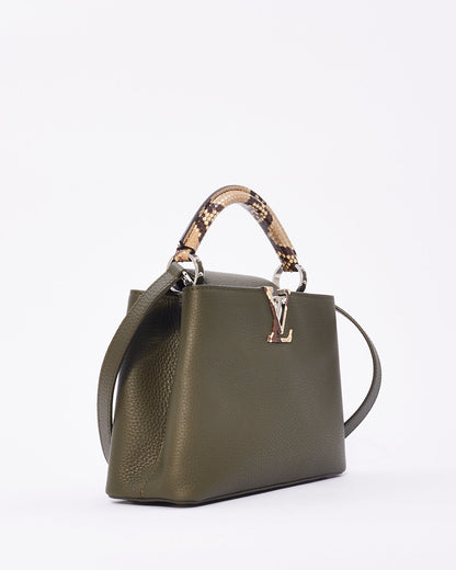 Louis Vuitton Khaki Green Leather with Python Handle Capucine BB Bag