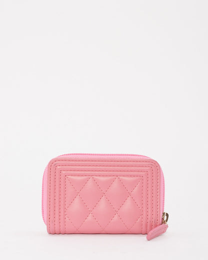 Chanel Pink Leather Boy Zip Around Coin Purse Wallet