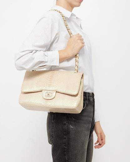 Chanel Beige Iridescent Python Jumbo Classic Double Flap Bag