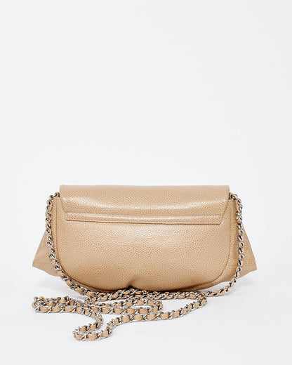 Chanel Beige Caviar Leather CC Logo Half Moon Chain Bag