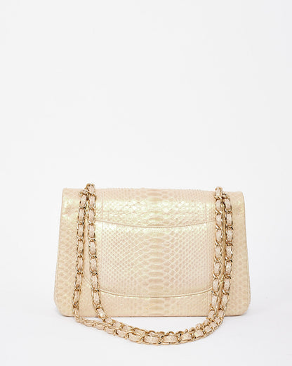 Chanel Beige Iridescent Python Jumbo Classic Double Flap Bag