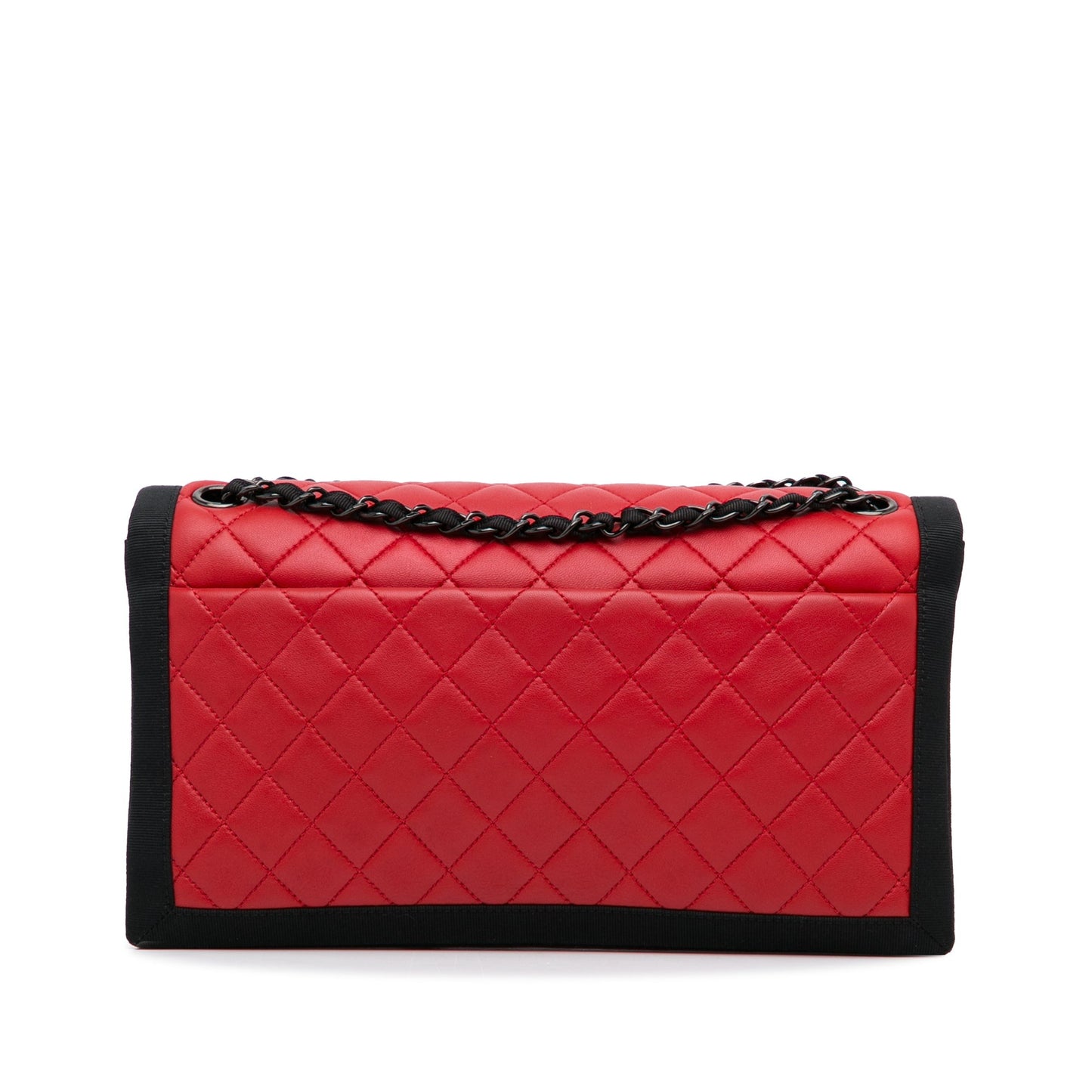 Red Chanel Medium Quilted Lambskin Grosgrain Two Tone Flap Bag