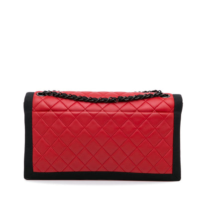 Red Chanel Medium Quilted Lambskin Grosgrain Two Tone Flap Bag