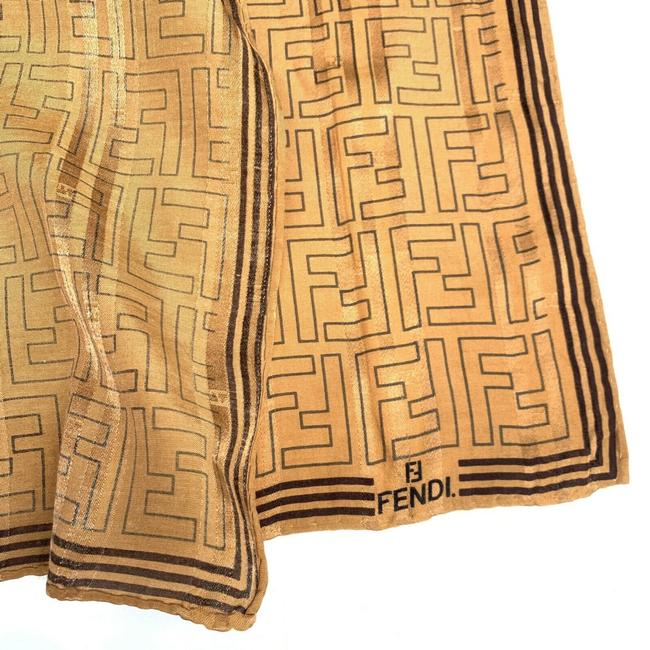Fendi Orange Brown Zucca Print Logo Square Silk Scarf