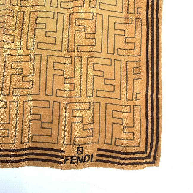 Fendi Orange Brown Zucca Print Logo Square Silk Scarf