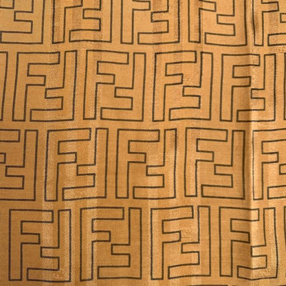 Fendi Orange Brown Zucca Print Logo Square Silk Scarf