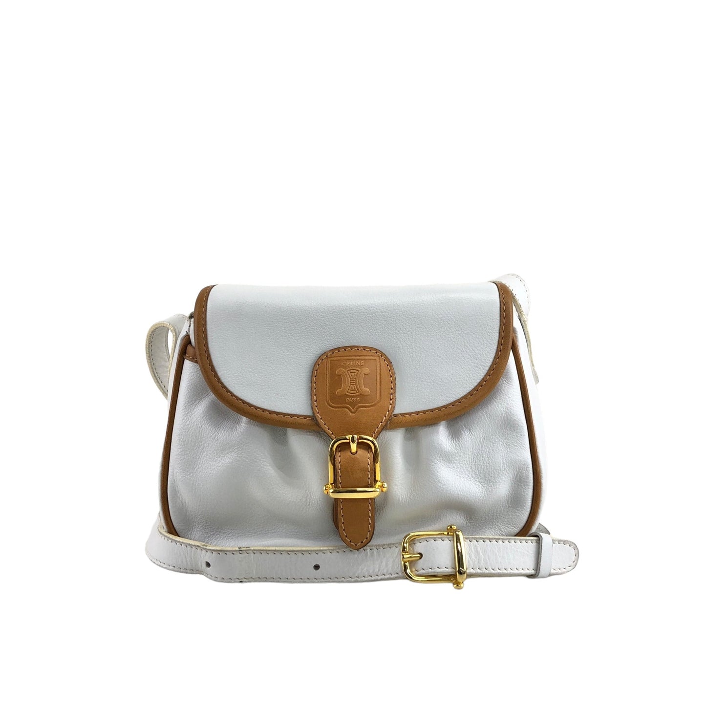 CELINE  Front Buckle Shoulder bag White Vintage hzne27