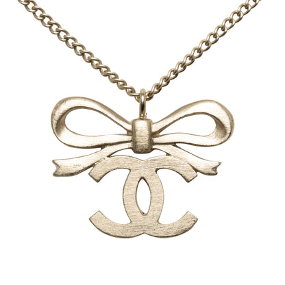 CHANEL CC Ribbon Pendant Necklace Costume Necklace