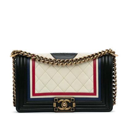White Chanel Crest-Embellished Medium Boy Bag