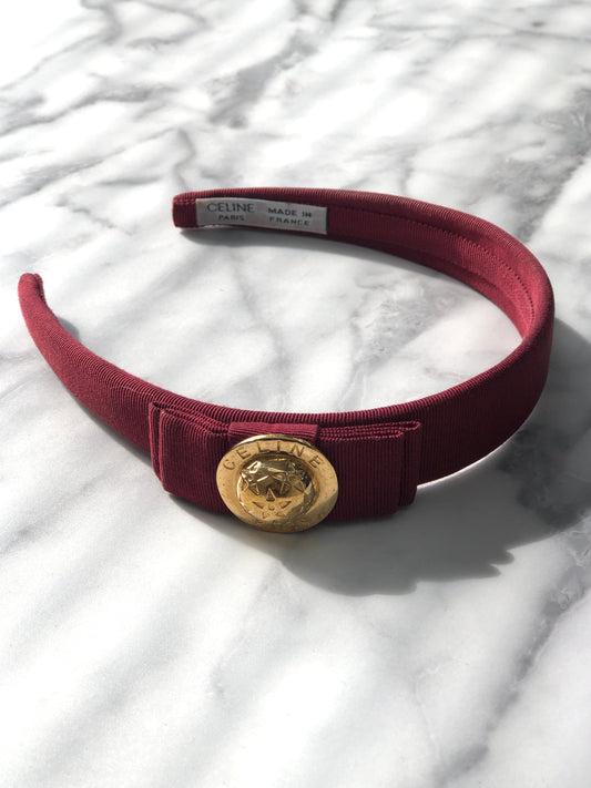 CELINE Starball Ribbon Fabric headband burgundy Vintage hjb2bi