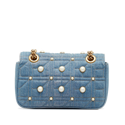 Gucci Pearly GG Marmont Mini Blue Denim Matelassé
