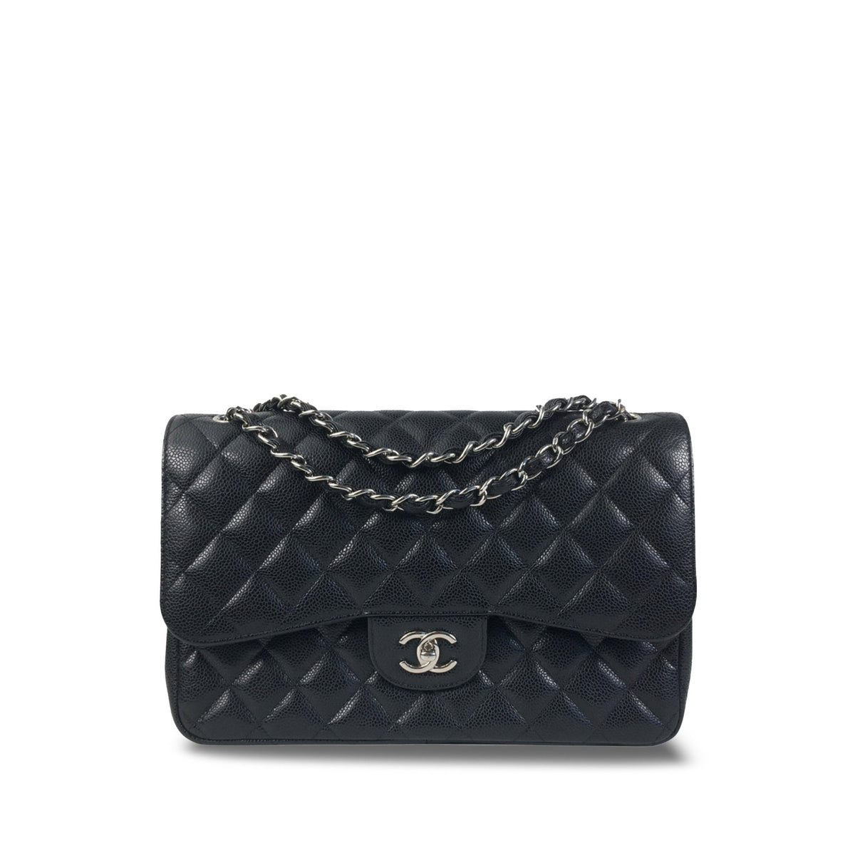 CHANEL Jumbo Classic Caviar Double Flap Shoulder Bag