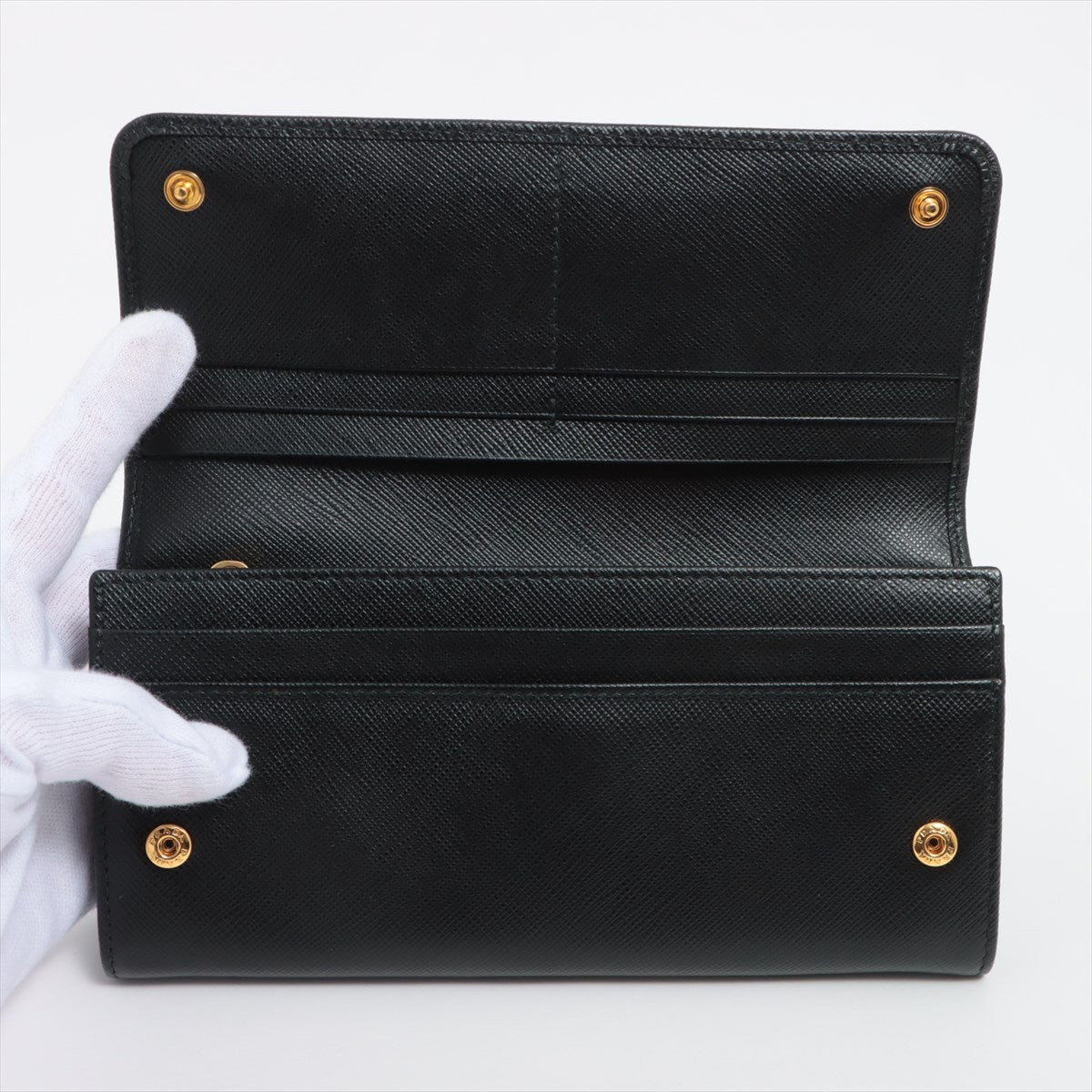 Black Large Saffiano Metal Leather Wallet