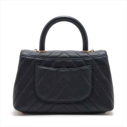 Chanel Small Chevron Coco Handle Caviar Navy